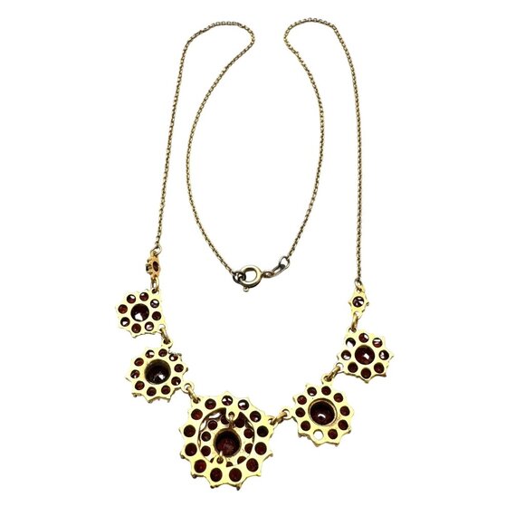 Vintage 10K Yellow Gold Red Garnet Cluster Necklace 17 Inch 6.4 Grams - Picture 5 of 5